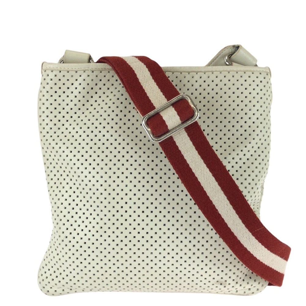 BALLY Perforated Leather Shoulder Bag/Messenger Bag for Women - White/Ivory w...